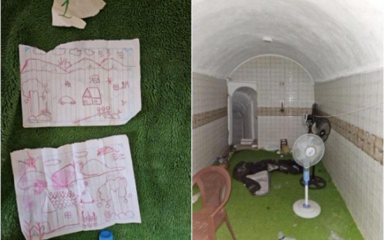 Αριστερά είναι οι ζωγραφιές της πεντάχρονης -ελεύθερης πλέον- Εμίλια Αλόνι και δεξιά ένας από τους χώρους κράτησης.